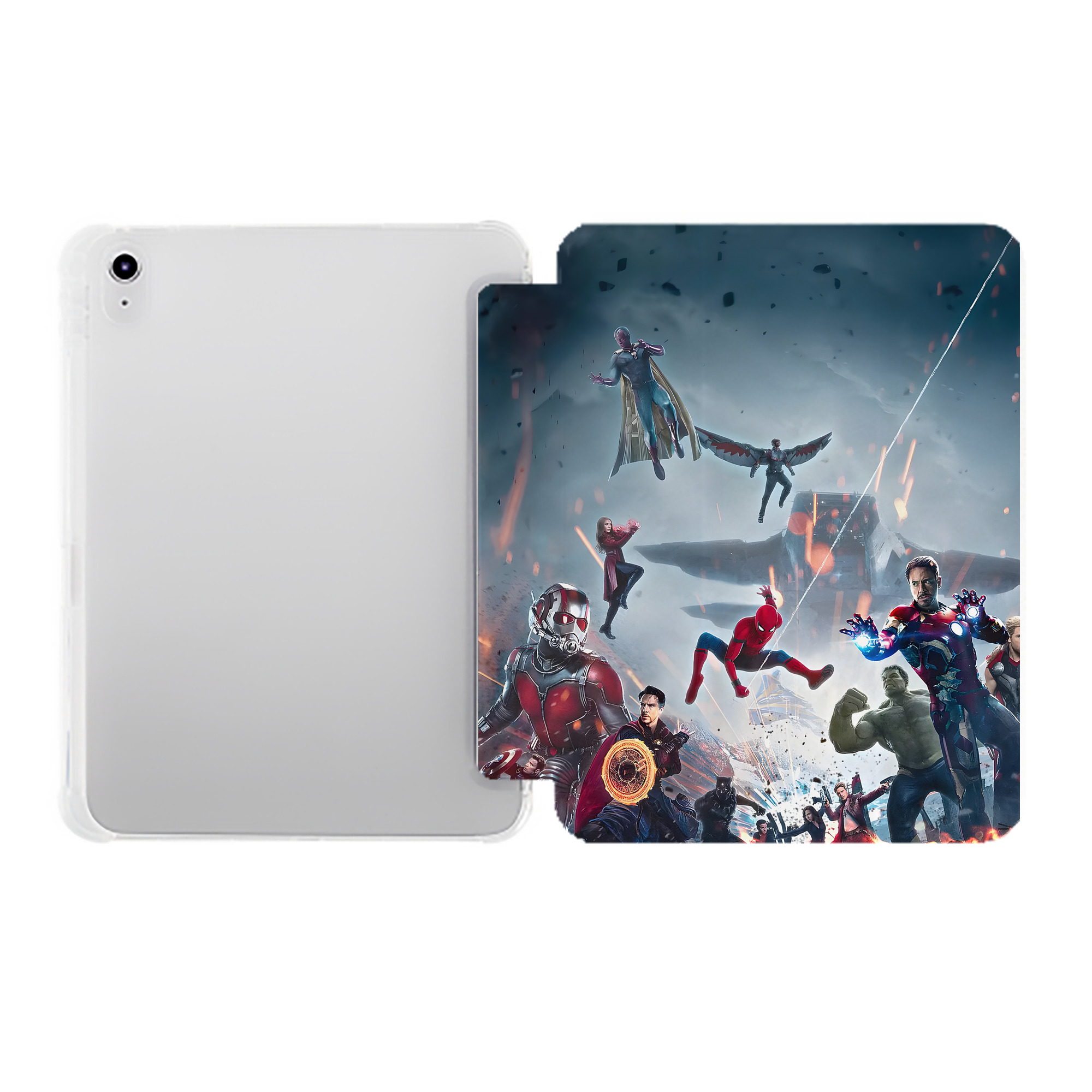 （画像用） アベンジャーズ The Avengers IPad ケース ペン収納付き 三つ折りスタンド PUレザー×シリコン 対応機種9.5/10.5/10.9インチ